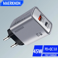 USB Type C Charger 45W Quick Charge 2 Ports USB PD Mobile Phone Adapter For iPhone 15 Samsung Xiaomi Fast Charging Wall Charger