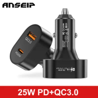 ANSEIP 25W USB PD Fast Car Charge QC3.0 Quick Charging For Xiaomi Samsung Huawei iPhone USB Type C Car Cigarette Lighter Adapte