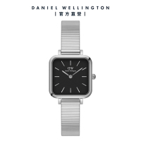 Daniel Wellington DW 手錶 Quadro Studio 22X22mm 復古鋼琴錶鍊方型腕錶-黑錶盤-簡約銀 DW00100522