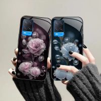 Sarung Telefon, Sesuai untuk OPPO A54, Kaca Kapsul Bunga Kristal Hitam Phone