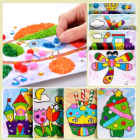 Kids DIY Sticky Paper Painting Cartoon Felt Paper Creative Handmade arts and Crafts Kit Educational Toys For Children Girl Gifts