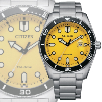 CITIZEN 星辰 GENTS 光動能 復古玩色運動風腕錶-黃色43mm(AW1760-81Z 防水100米)