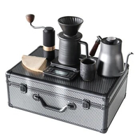 Outdoor Travel Camping Pour Over Coffee Maker Sets with Dripper Server Coffee Kettle Manual Grinder Filter Paper Gift Box