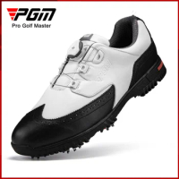 PGM Leather Mens Spike Golf Shoes Size45 Black White Quick Knob Comfortable Golf Sneaker Waterproof Anti Slip Athletic Footwears