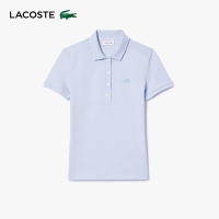 【LACOSTE】女裝-緊身彈性棉短袖Polo衫(紫藍色)