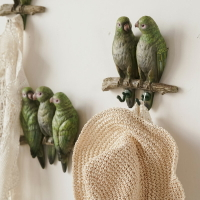 左岸麥田 安特波綠色鸚鵡小鳥掛鉤墻上裝飾品創意客廳壁飾墻飾