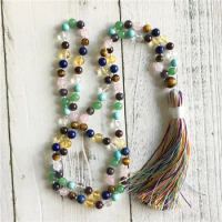 108 Mala Beads Necklace Colorful Beads Necklace Yoga long Necklaces Knotted Tassel Meditation Jewelry Prayer Necklaces