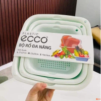 SET 6 MÓN ECCO RỔ KÈM CHẬU - BỘ THAU RỔ ECCO 6 MÓN NHỰA PP NGUYÊN SINH AN TOÀN TIỆN DỤNG