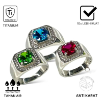 Cincin Pria Titanium Silver Gold Anti Karat Batu Permata Model Keren