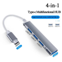 Mini Type C Hub 4Port Adapter USB 3.1Multi Splitter 4 in 1 Docking Station UltraSlim SuperSpeed Aluminum For Computer Laptops PC