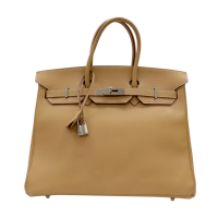【二手名牌BRAND OFF】HERMES 愛馬仕 棕色 皮革 Birkin 35 柏金包 手提包 口G刻 銀扣
