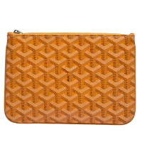 GOYARD 經典Senat Pouch PM系列塗層帆布LOGO牛皮飾邊萬用拉鍊拉鍊手拿包(黃)
