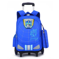 Cartoon trolley school bag for teenager waterproof Schoolbags for boys backpack with 2/6 wheels blue wheeled bag kids book bags