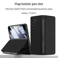 For Samsung Galaxy Z Fold 5 Case GKK Business Plain Leather Folding Cover With Tempered Glass +Card Slot For Galaxy Z Fold5