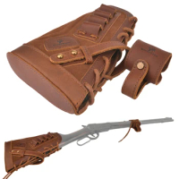 Leather Gun Buttstock With No Drill Rifle Shell Holder Loop For .357.30/30 .22-250 .30/06 .308 .22LR Left / Right Hand