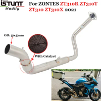 Slip On Motorcycle Exhaust Muffler Escape For ZONTES ZT310R ZT310T ZT310 ZT310X 2021 Modify Front Middle Link Pipe With Catalyst