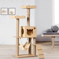 Large Wooden Cat Climbing Frame Tree House Sisal Chair Scratching Post Scraper Tree Playground For Cat Pet Toy Tower Accessories