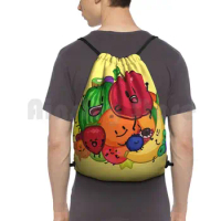 Fruit Group! Backpack Drawstring Bag Riding Climbing Gym Bag Fruits Fruit Cute Funny Fruit Design Fruit Illustration Fruit