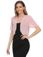 Women Bolero Shrug Soft Chiffon Open Front Sheer Short Sleeve Cropped Cardigans for Evening Dress bl