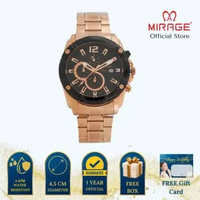 Mirage Jam Tangan Pria Analog 8714 M Rose Gold Original Stainless Plat Hitam