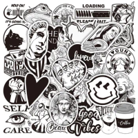 50pcs Graffiti Black and White Art Styling Stickers Laptop Luggage Phone Case Guitar Fridge Car Motorcycle Cool Ins Decals
