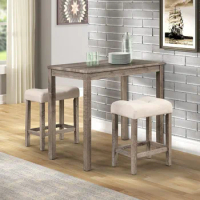 Dining Set for 3, Wood, Taupe, Wood 3-Piece Counter Height Dining Set