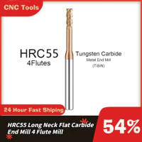 HRC55 Long Neck Flat Carbide End Mill 4 Flute Mill CNC Routerbits Tool Deep Slot End Mill Long Neck for CNC Tool Holders