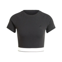 【adidas 愛迪達】CS RIB SS Tee 女 短版 短袖 上衣 運動 休閒 三葉草 羅紋 黑白(IT9771)
