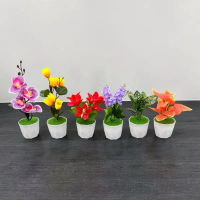 Paket 6Pcs Bunga dan Daun Pot PERMATA artificial DAPAT RANDOM