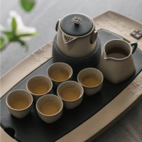 【LohasPottery 陸寶】快雪時晴茶組 潑墨效果 一壺一海六杯(陶瓷茶具 功夫茶具 品 茗杯組 茶具禮盒)