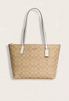 COACH Coach Zip Top Tote In Signature Canvas Light Khaki Chalk