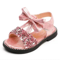 Girls Sandals Bowknot Bling Sequins Princess Shoes Hook Cute Girls Sandal Sandals For Girls Summer Sandalias Children's sandals
