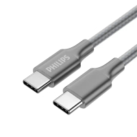 【Philips 飛利浦】Type C to Type C 125cm 手機充電線-灰(DLC4548C)
