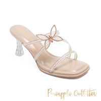 Pineapple Outfitter-RASIM 蝴蝶水鑽交叉涼跟鞋-粉膚色