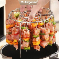 Rak Sate Air Fryer Menegak BBQ Grill Tray β Organiso Stainless Steel Skewer Rack Dapur Bakar Non Sti