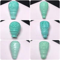 天然原礦綠松石三通佛頭15M一體奶嘴回紋象神星月菩提佛珠配飾件