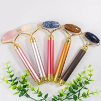 Electric Vibrating Natural Rose Quartz Opal Tigerite Eye Jade Roller Jade Stone Facials Massager Roller Energy Beauty Bar