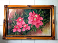 lukisan bunga anggrek ukuran jumbo 135x85 full pigura