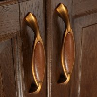 歐式櫥柜子拉手 柜門把手衣柜抽屜拉手單孔簡約歐式古銅皮質五金