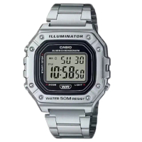 【CASIO 卡西歐】W-218HD-1A 不鏽鋼帶 方塊數位電子錶(當兵 學生 運動 休閒必備)