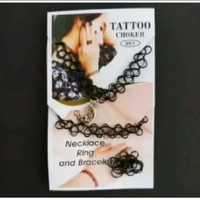 Harga per 3 bungkus mainan anak asesoris fashion gelang kalung cincin tato choker hitam lucu murah t