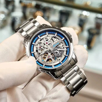 AILANG New Skeleton Watches Stainless Steel Mechanical Automatic Watch Men Sport Clock Casual Busine