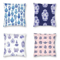 Chinese Porcelain Pattern Pillow Cover Home Decor Blue And White Ginger Jar Vase Cushion Cover Throw Pillow Case Double-sided