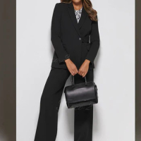 Tesco 2 Formal Women's Suit 2 Pieces Jacket+Pants Side Waistband Design For Wedding Loose Pants Business Office Lady Suit