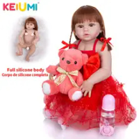KEIUMI 23 Inch Reborn Boneka Bayi Menina Full Body Silikon Lucu Putri Girl Newborn Boneka Bonecas untuk Pendidikan Hadiah DIY mainan