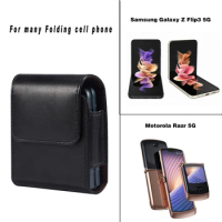 Genuine Leather Case Pouch For Samsung Galaxy Z Flip 5 4 3 2 5G Protective Pouch For Motorola Razr 5g Case Bag Huawei P50 Pocket