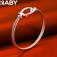 URBABY 925 Sterling Silver Geometry Bangle Bracelet For Women Man Jewelry Wedding Engagement Party Fashion Retro Accessories