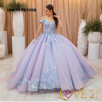 Visionary Blue Butterflies Lilac Off The Shoulder Quinceanera Dress 2024 Ball Gown Charro Mexican Dress Sweet 16 vestido de 15