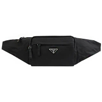 【PRADA 普拉達】經典三角LOGO尼龍帆布三用後背包斜背包腰包(黑)