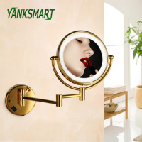 YANKSMART LED Folding Style 8" Bathroom Wall Mounted Professional Vanity Makeup Mirror 3X Magnifying Health Beauty Adjustable